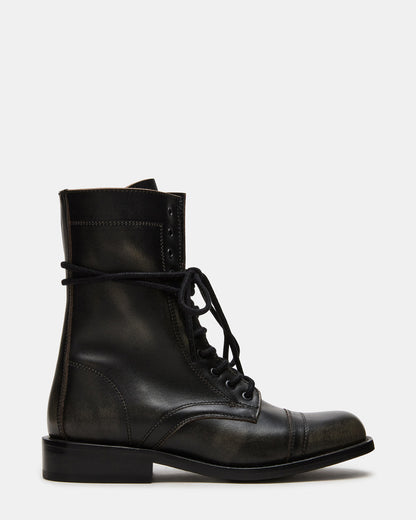 THERON Black Distressed Moto Combat Women's Ankle Boot