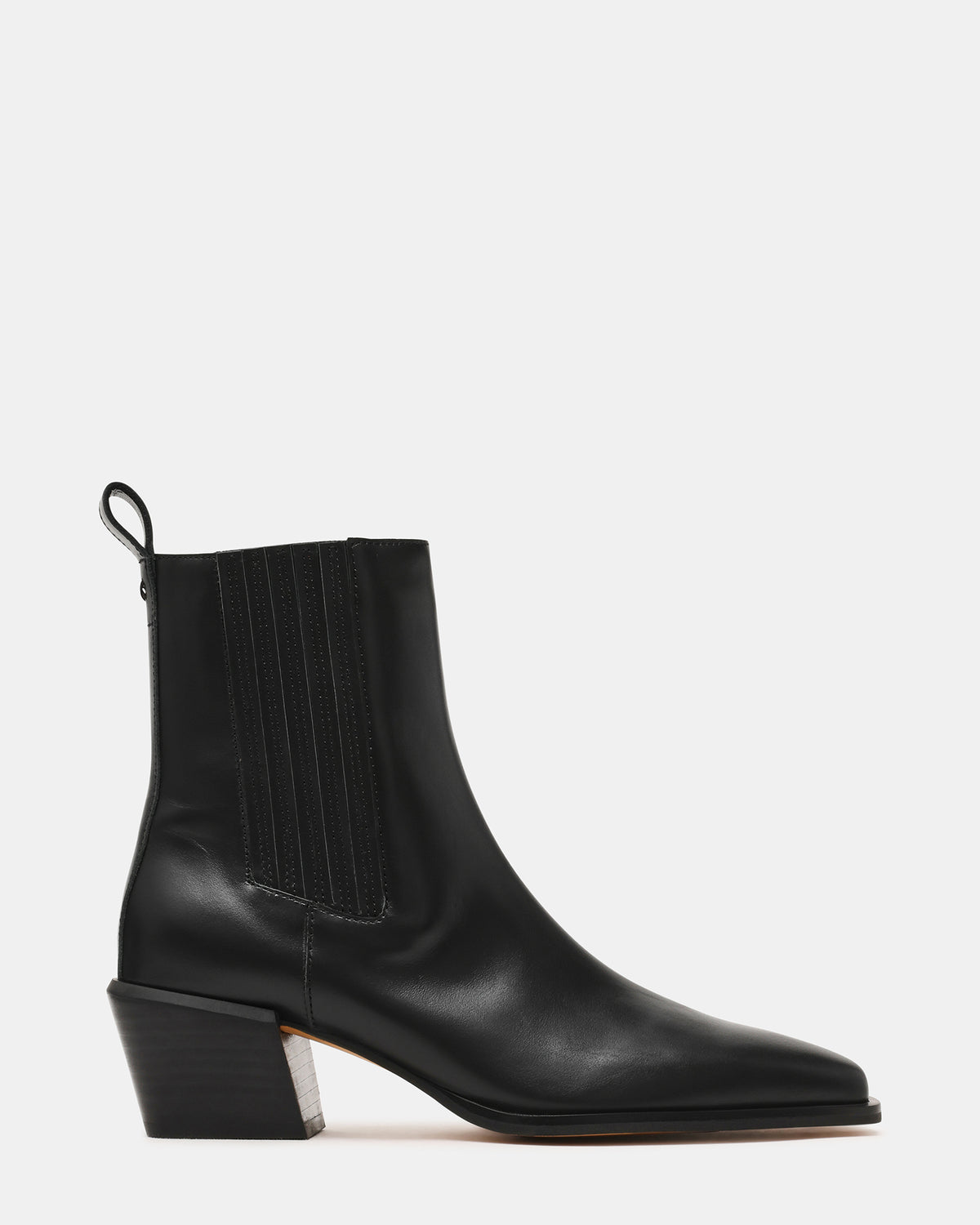 DARSEN Black Leather Square-Toe Block Heel Women's Ankle Boot