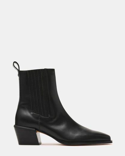 DARSEN Black Leather Square-Toe Block Heel Women's Ankle Boot