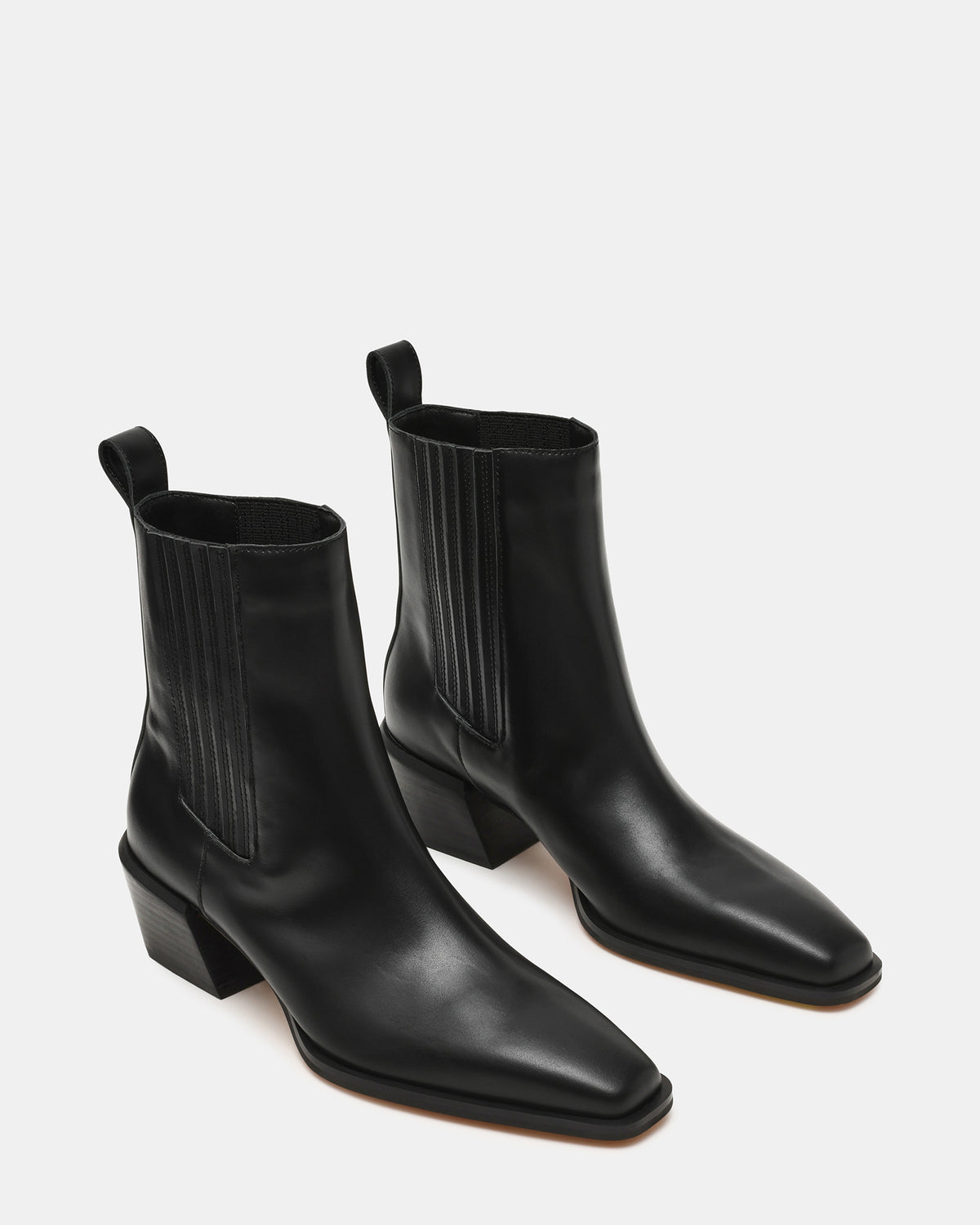 DARSEN Black Leather Square-Toe Block Heel Women's Ankle Boot