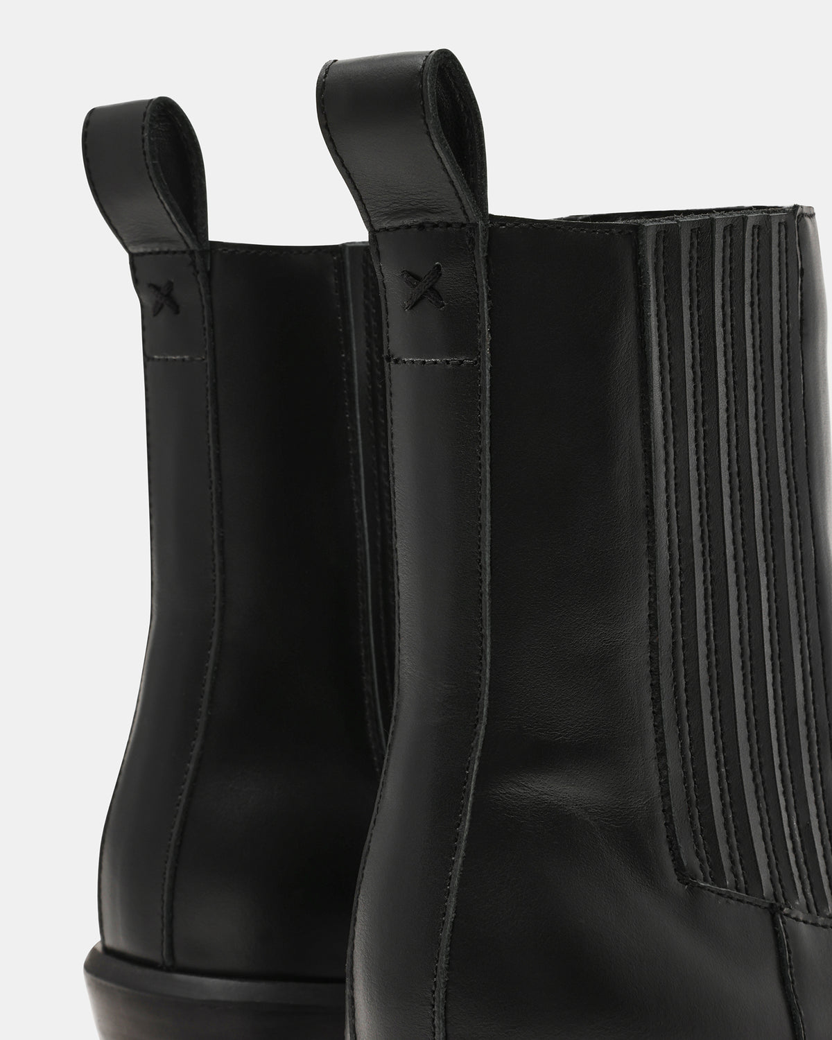 DARSEN Black Leather Square-Toe Block Heel Women's Ankle Boot