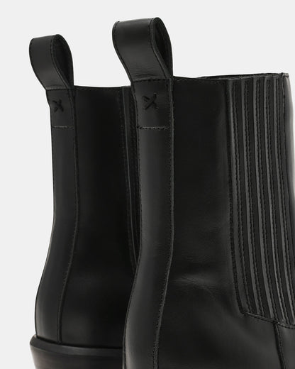 DARSEN Black Leather Square-Toe Block Heel Women's Ankle Boot