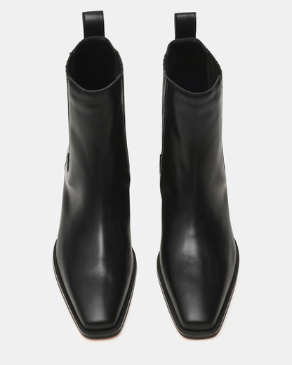 DARSEN Black Leather Square-Toe Block Heel Women's Ankle Boot