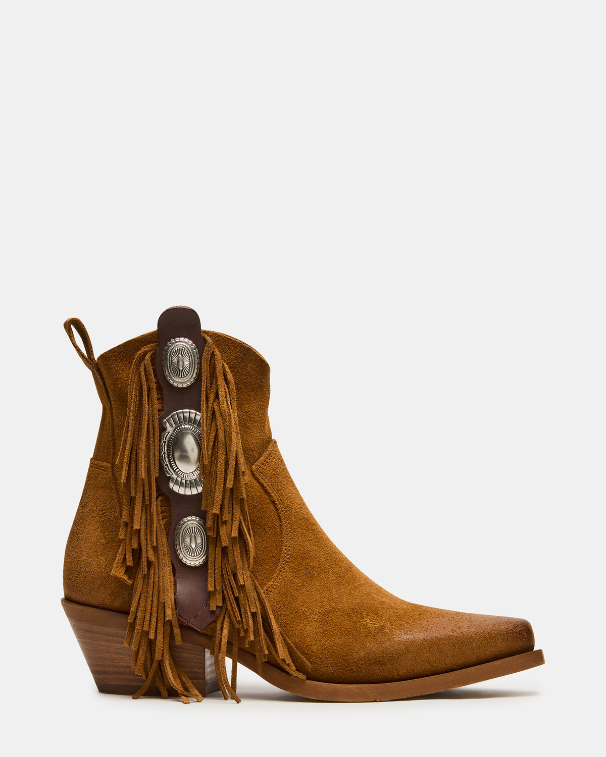 LARAMIE Chestnut Suede Fringe Western Pointed-Toe Women's Ankle Boot