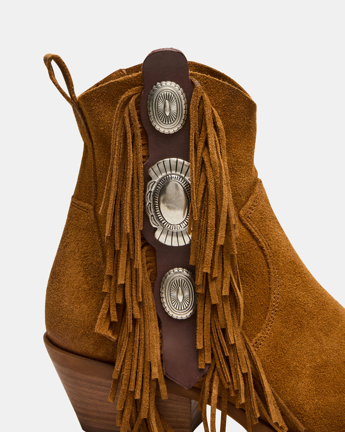 LARAMIE Chestnut Suede Fringe Western Pointed-Toe Women's Ankle Boot