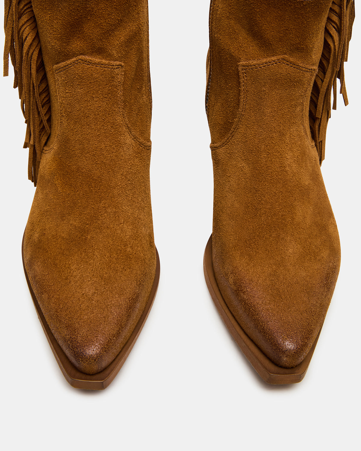 LARAMIE Chestnut Suede Fringe Western Pointed-Toe Women's Ankle Boot
