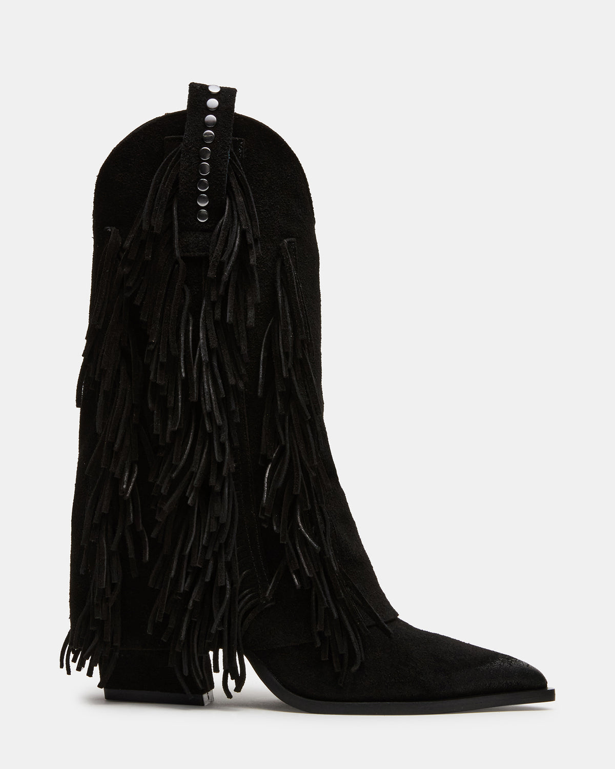LANDMARK Black Suede Cuffed Fringe Western Women's Ankle Boot