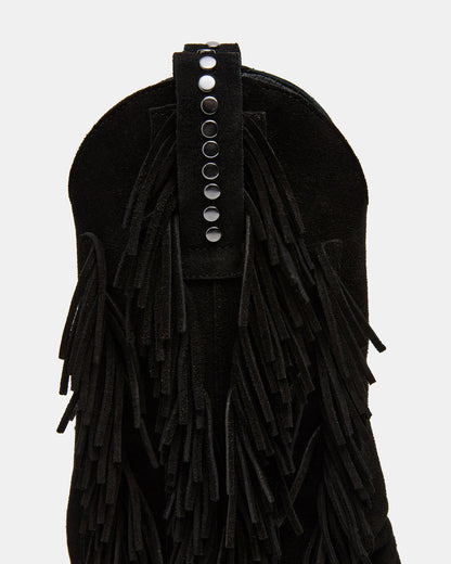 LANDMARK Black Suede Cuffed Fringe Western Women's Ankle Boot