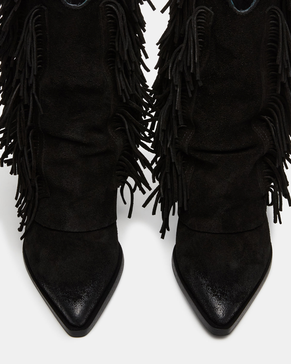 LANDMARK Black Suede Cuffed Fringe Western Women's Ankle Boot