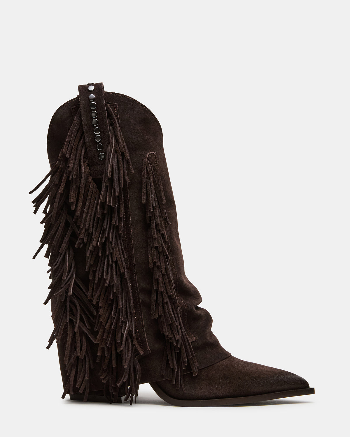 LANDMARK Brown Suede Cuffed Fringe Western Women's Ankle Boot