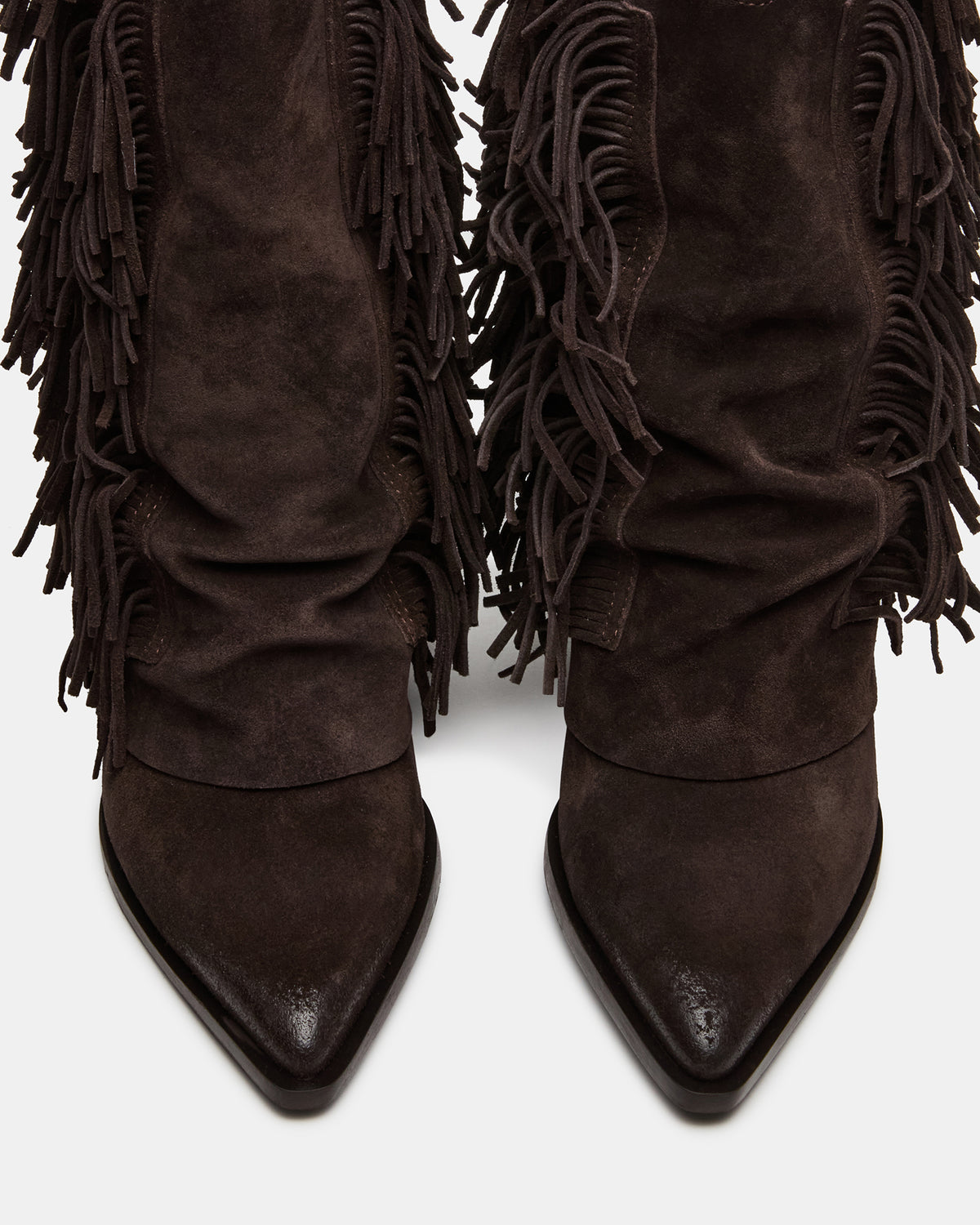LANDMARK Brown Suede Cuffed Fringe Western Women's Ankle Boot