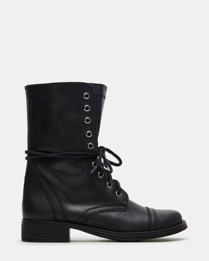 TROOPA3.0 Black Leather Women's Moto Combat Ankle Boot