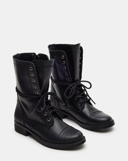 TROOPA3.0 Black Leather Women's Moto Combat Ankle Boot