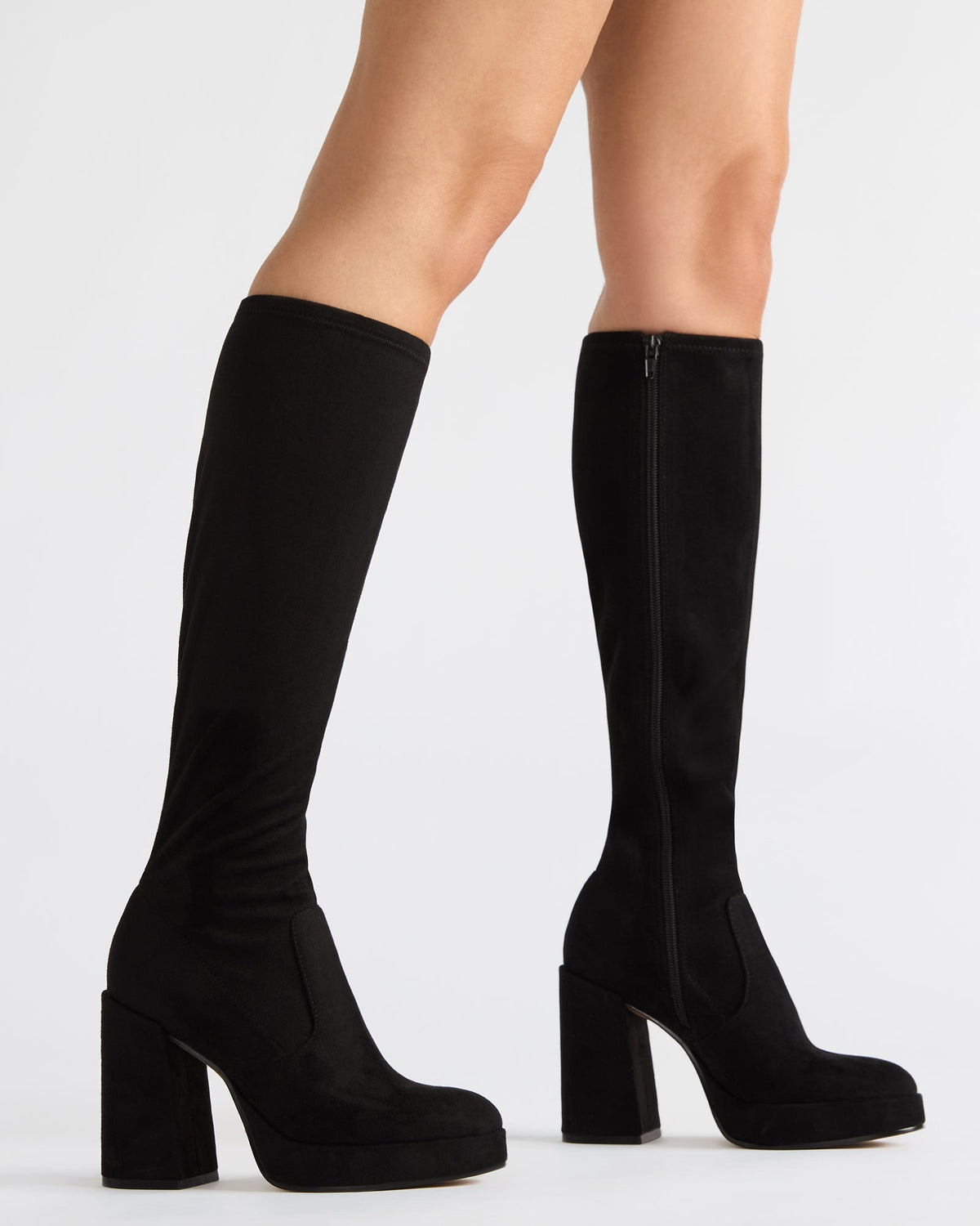 TWAIN Black Knee-High Block Heel Women's Boot