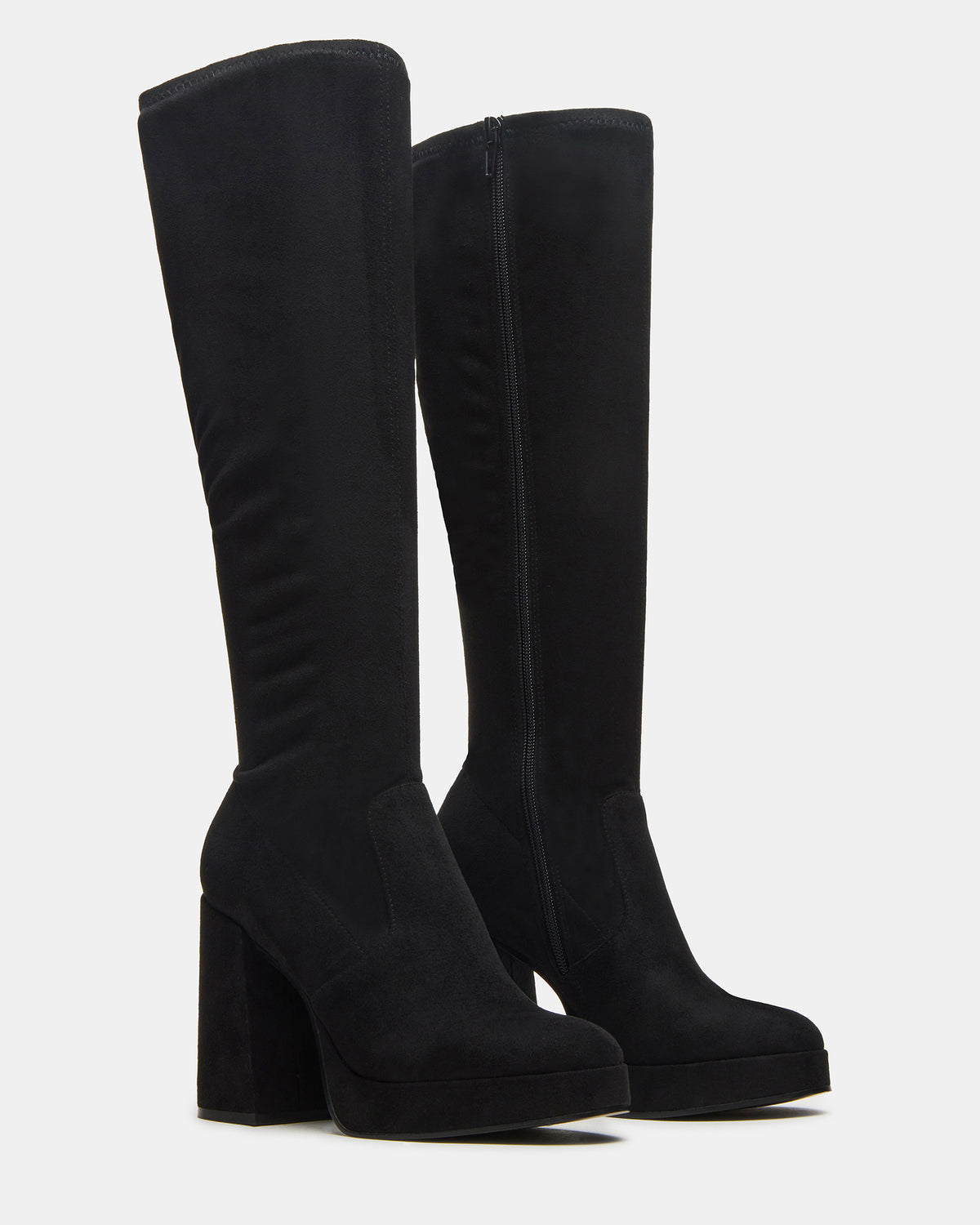 TWAIN Black Knee-High Block Heel Women's Boot