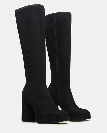 TWAIN Black Knee-High Block Heel Women's Boot
