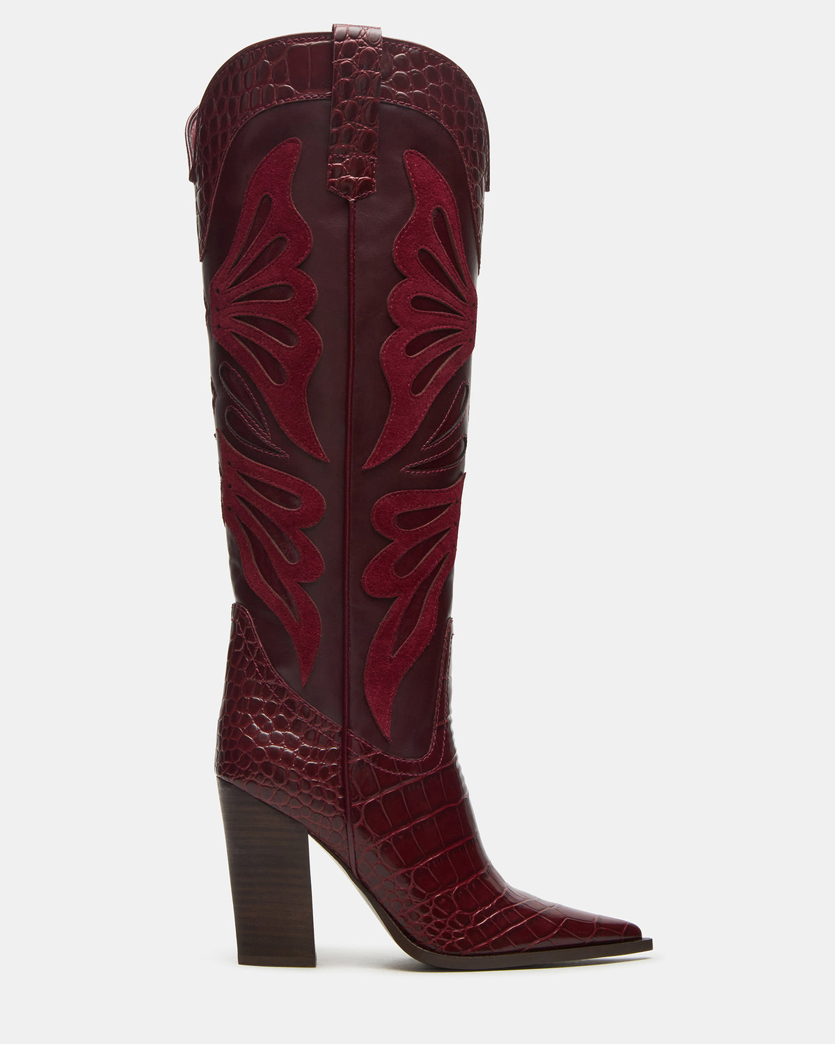 KAZ Burgundy Pointed-Toe Knee-High Block Heel Western Women's Boot