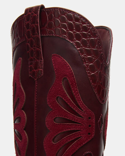 KAZ Burgundy Pointed-Toe Knee-High Block Heel Western Women's Boot