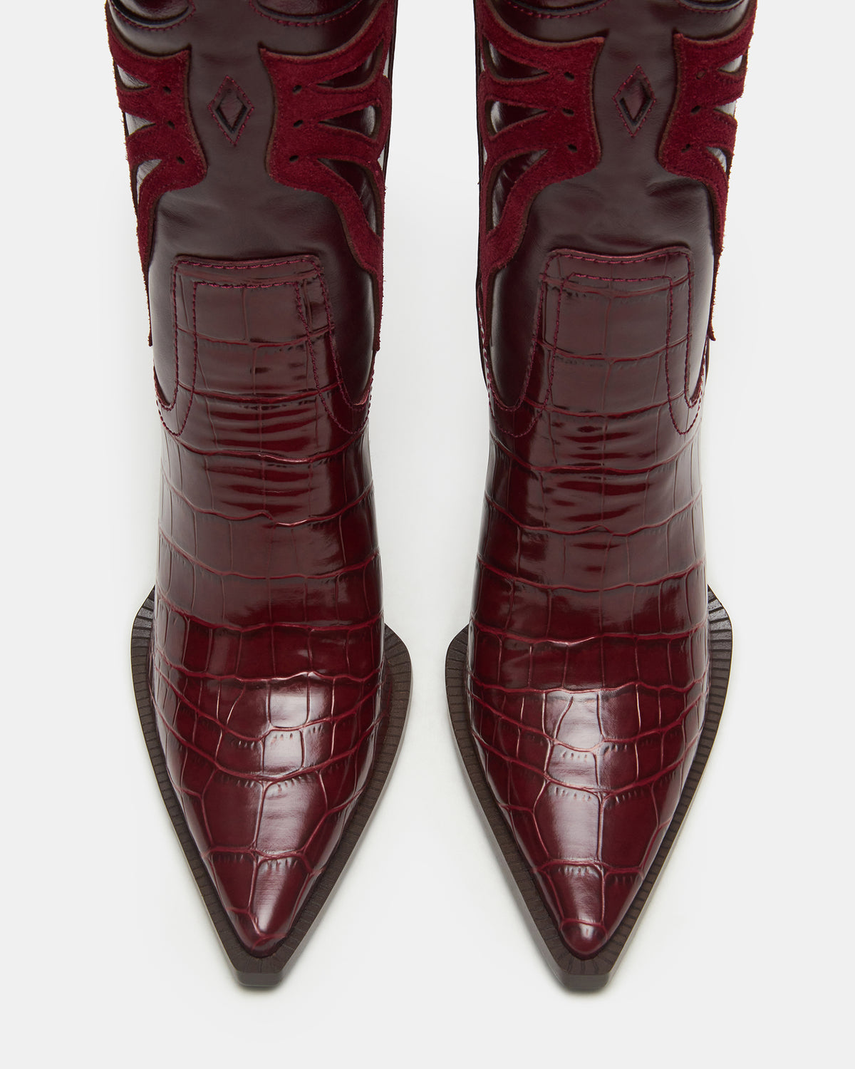 KAZ Burgundy Pointed-Toe Knee-High Block Heel Western Women's Boot