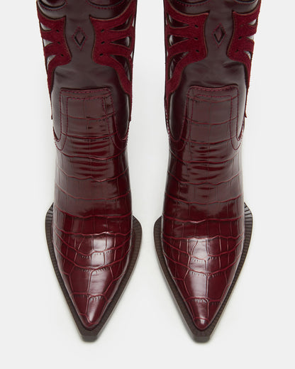 KAZ Burgundy Pointed-Toe Knee-High Block Heel Western Women's Boot