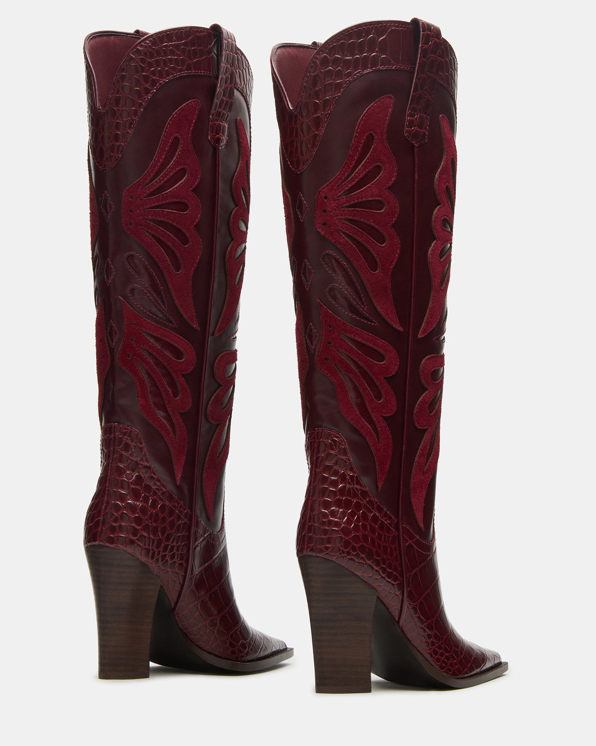 KAZ Burgundy Pointed-Toe Knee-High Block Heel Western Women's Boot