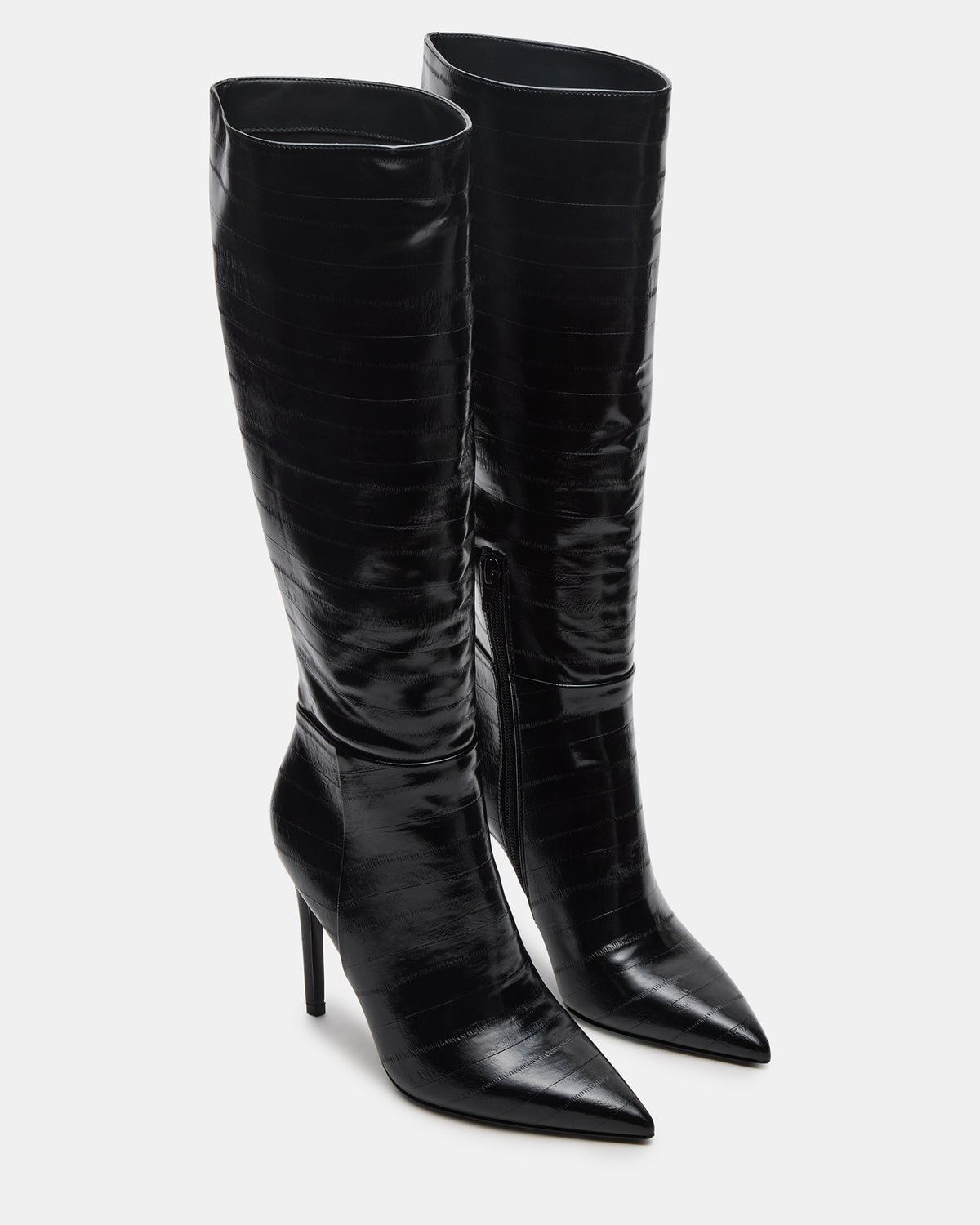 NITRO Black Eel Pointed-Toe Stiletto Heel Knee-High Women's Boots
