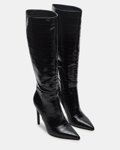 NITRO Black Eel Pointed-Toe Stiletto Heel Knee-High Women's Boots