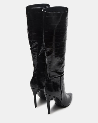 NITRO Black Eel Pointed-Toe Stiletto Heel Knee-High Women's Boots