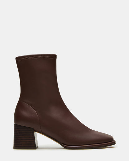PAMMY Brown Square-Toe Block Heel Women's Ankle Boot