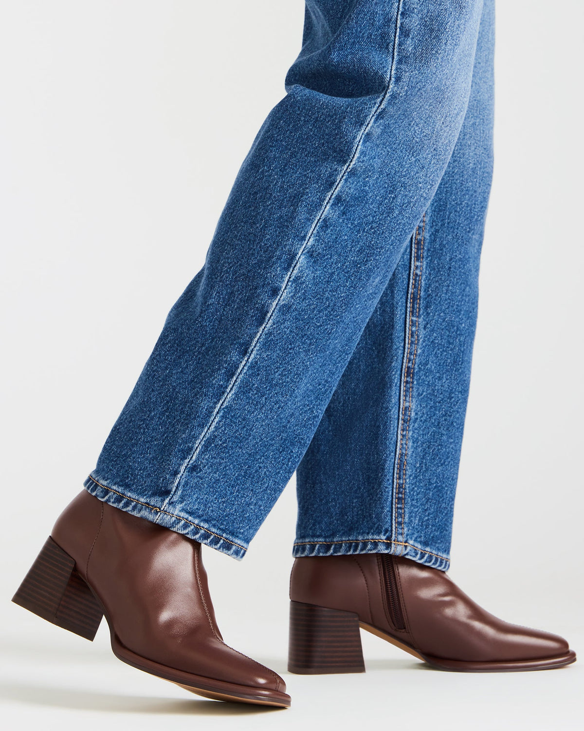 PAMMY Brown Square-Toe Block Heel Women's Ankle Boot