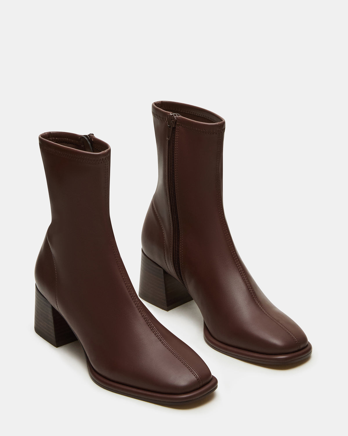 PAMMY Brown Square-Toe Block Heel Women's Ankle Boot