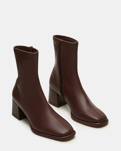 PAMMY Brown Square-Toe Block Heel Women's Ankle Boot