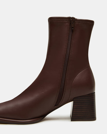 PAMMY Brown Square-Toe Block Heel Women's Ankle Boot