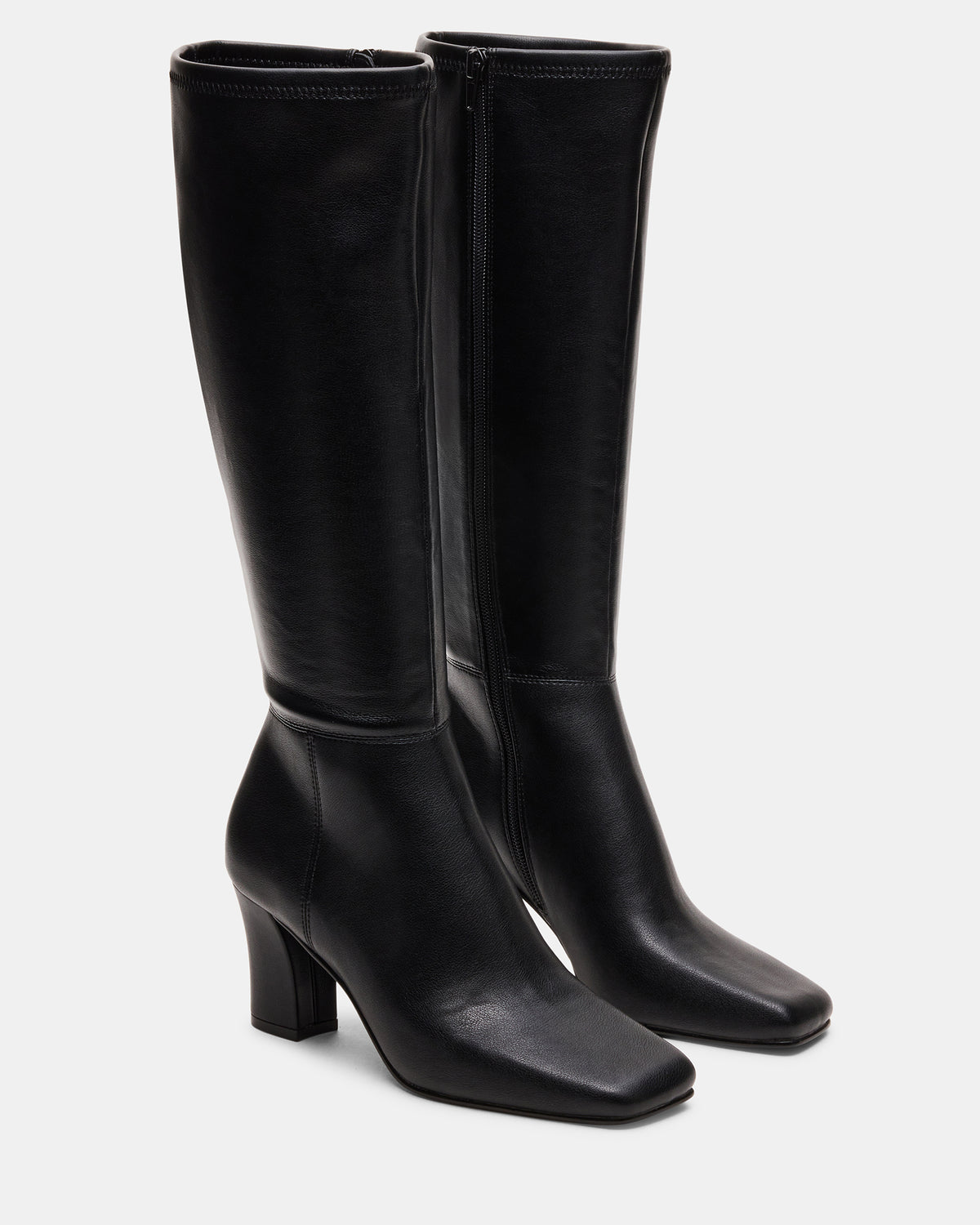 ELLIOT Black Square-Toe Knee-High Block Heel Women's Boot