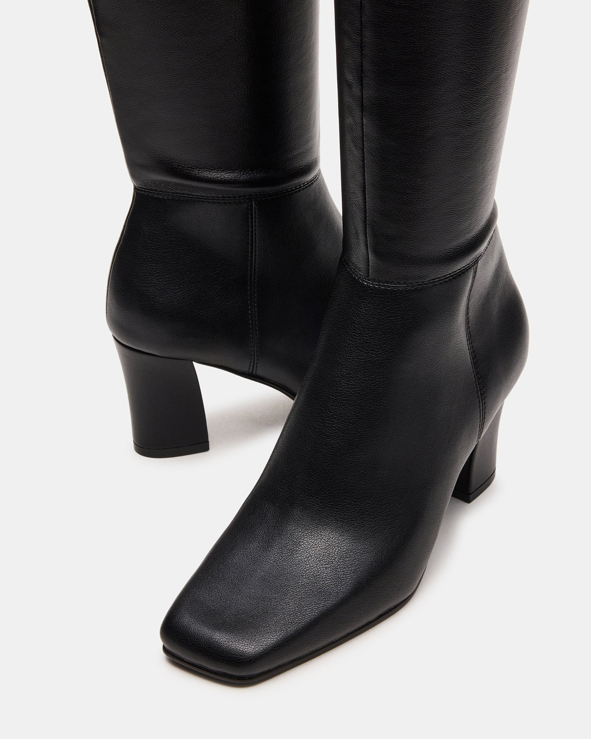 ELLIOT Black Square-Toe Knee-High Block Heel Women's Boot