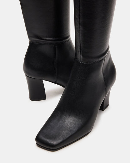 ELLIOT Black Square-Toe Knee-High Block Heel Women's Boot