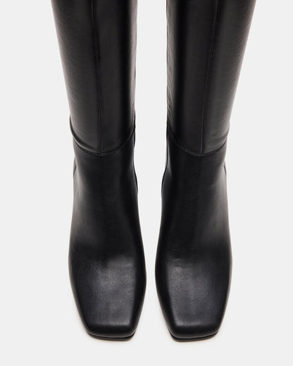 ELLIOT Black Square-Toe Knee-High Block Heel Women's Boot