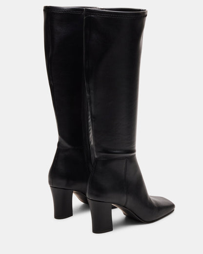 ELLIOT Black Square-Toe Knee-High Block Heel Women's Boot