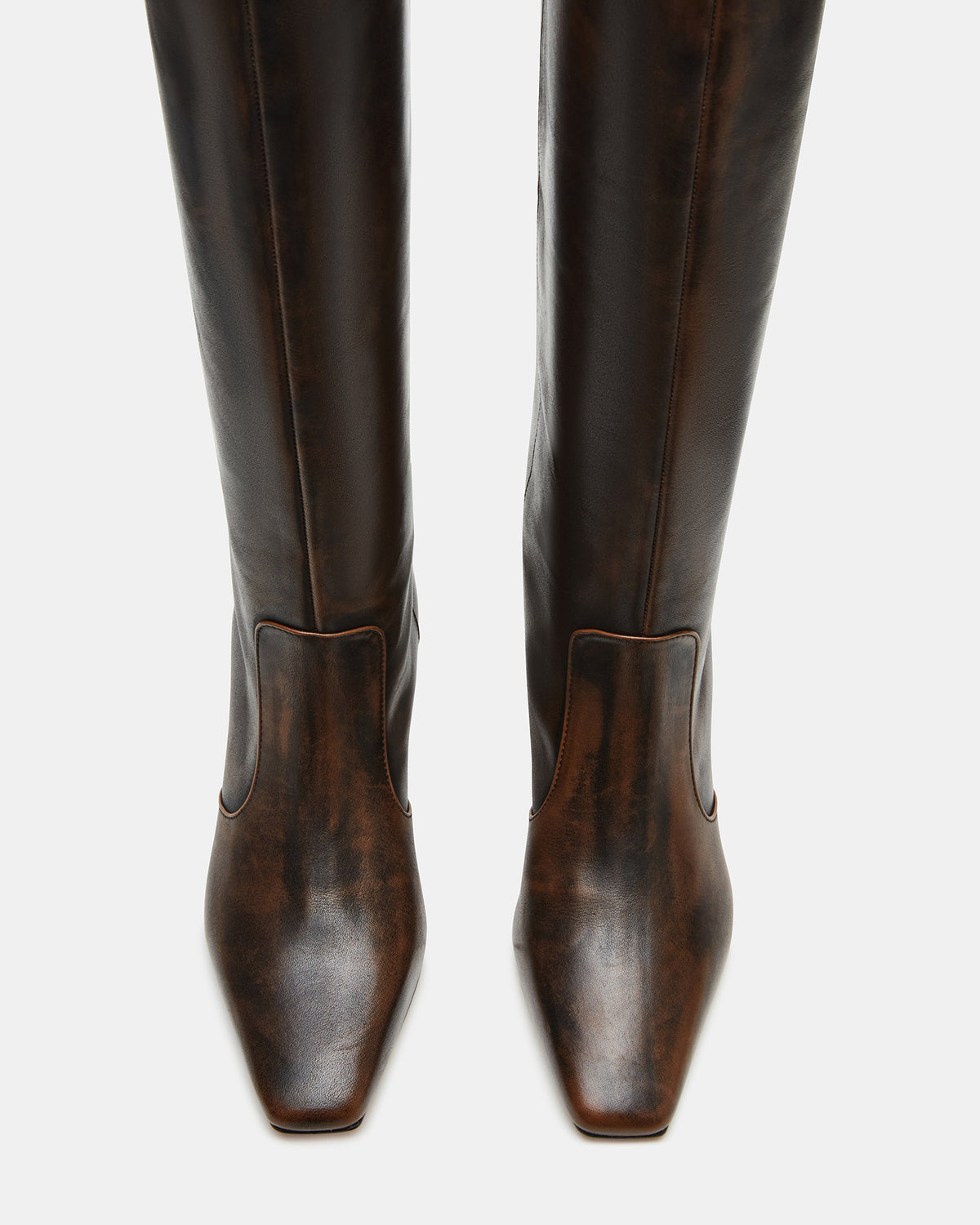 LANDER Brown Distressed Knee-High Kitten Heel Women's Boot