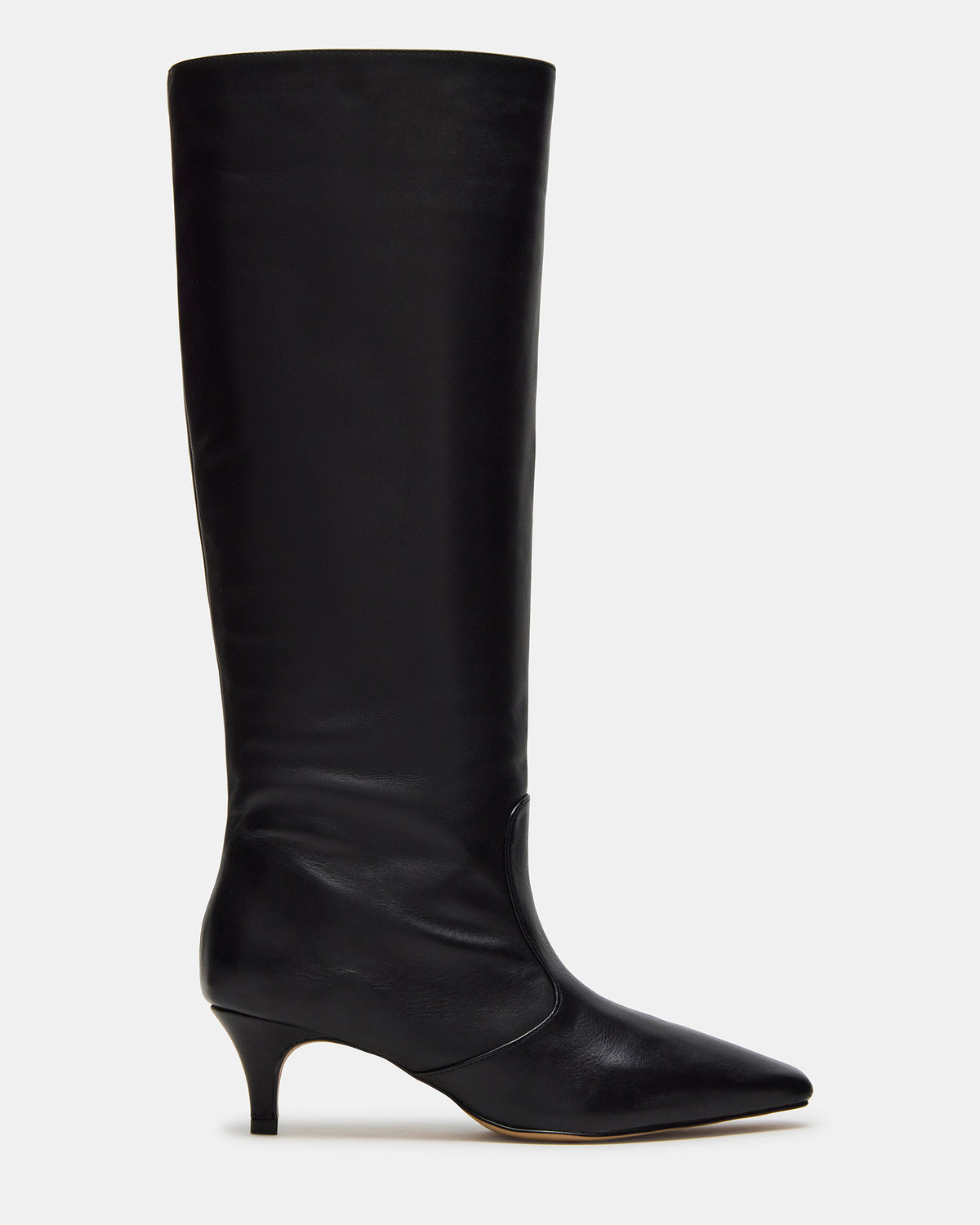 LANDER Black Leather Knee-High Kitten Heel Women's Boot