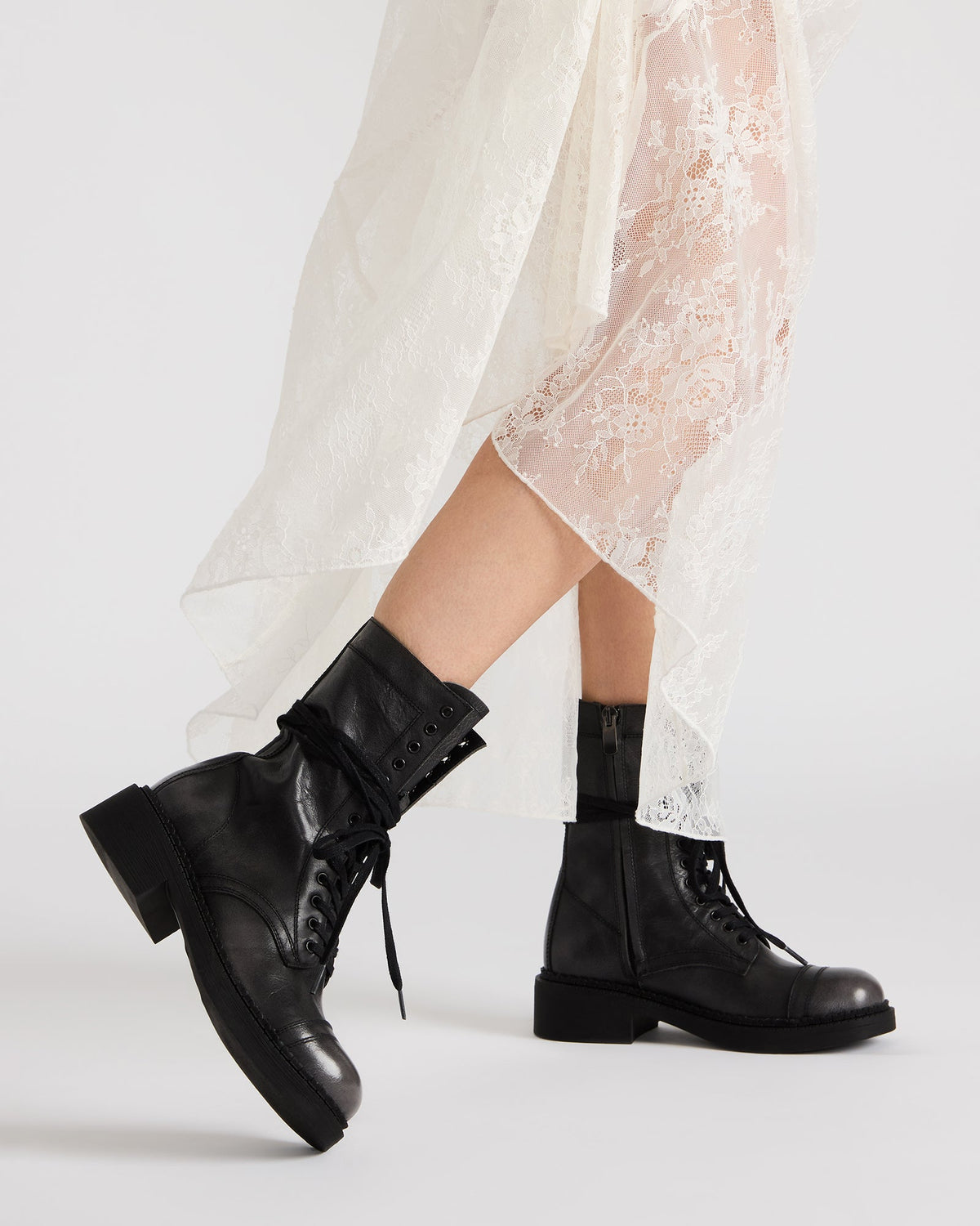 CRIMSON Black Distressed Moto Combat Women's Ankle Booties