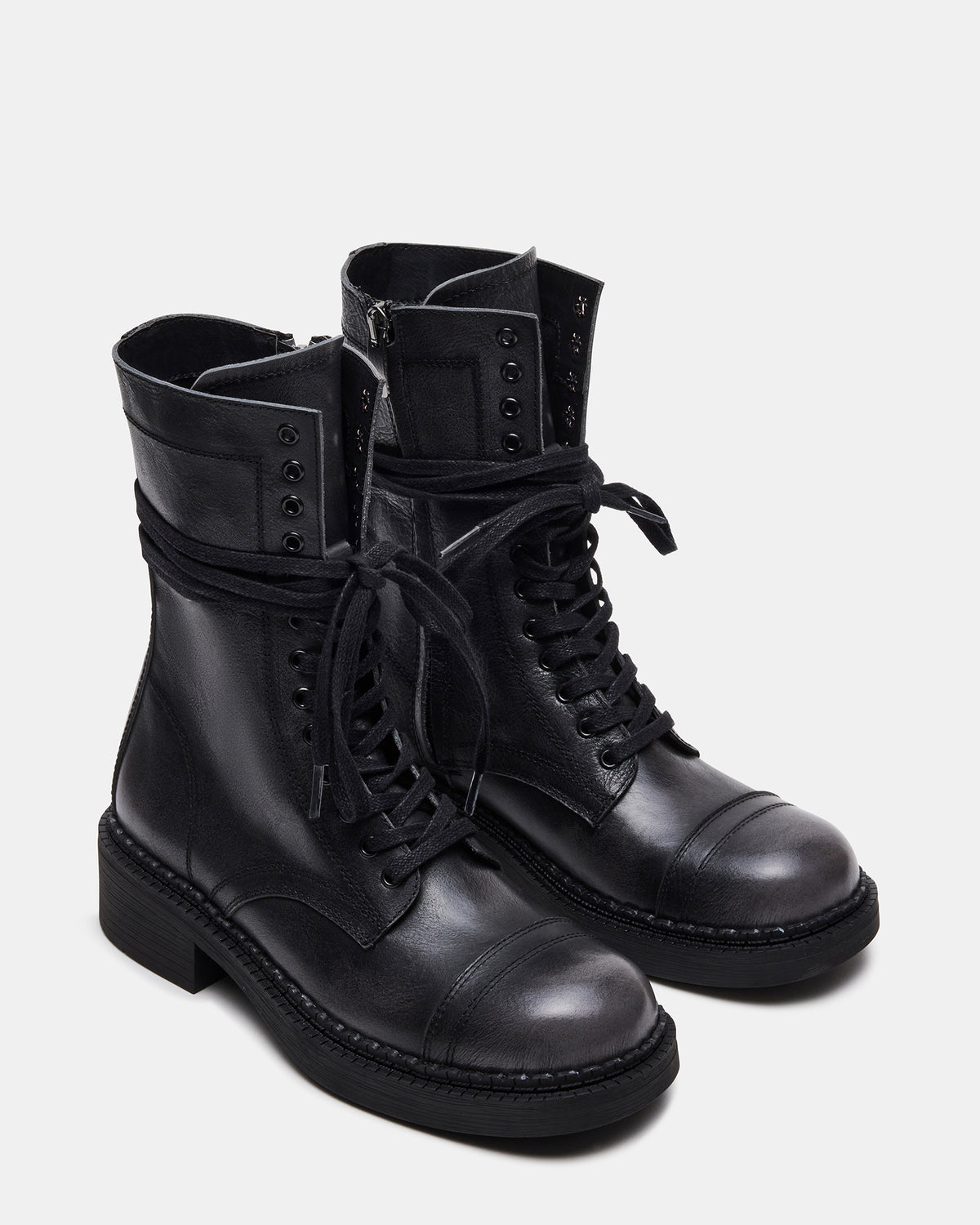 CRIMSON Black Distressed Moto Combat Women's Ankle Booties