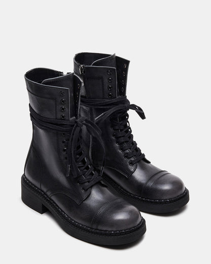 CRIMSON Black Distressed Moto Combat Women's Ankle Booties