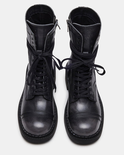 CRIMSON Black Distressed Moto Combat Women's Ankle Booties
