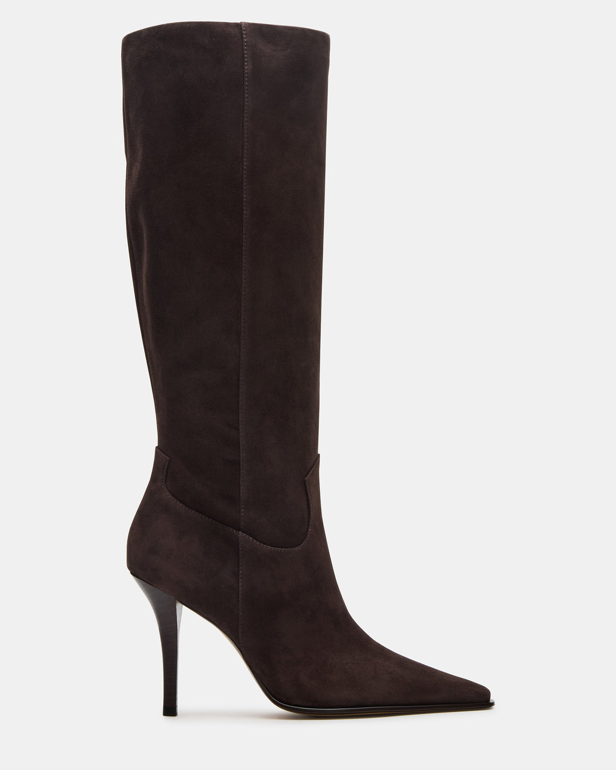 WESCOT Brown Suede Square-Toe Knee-High Heeled Women's Boot