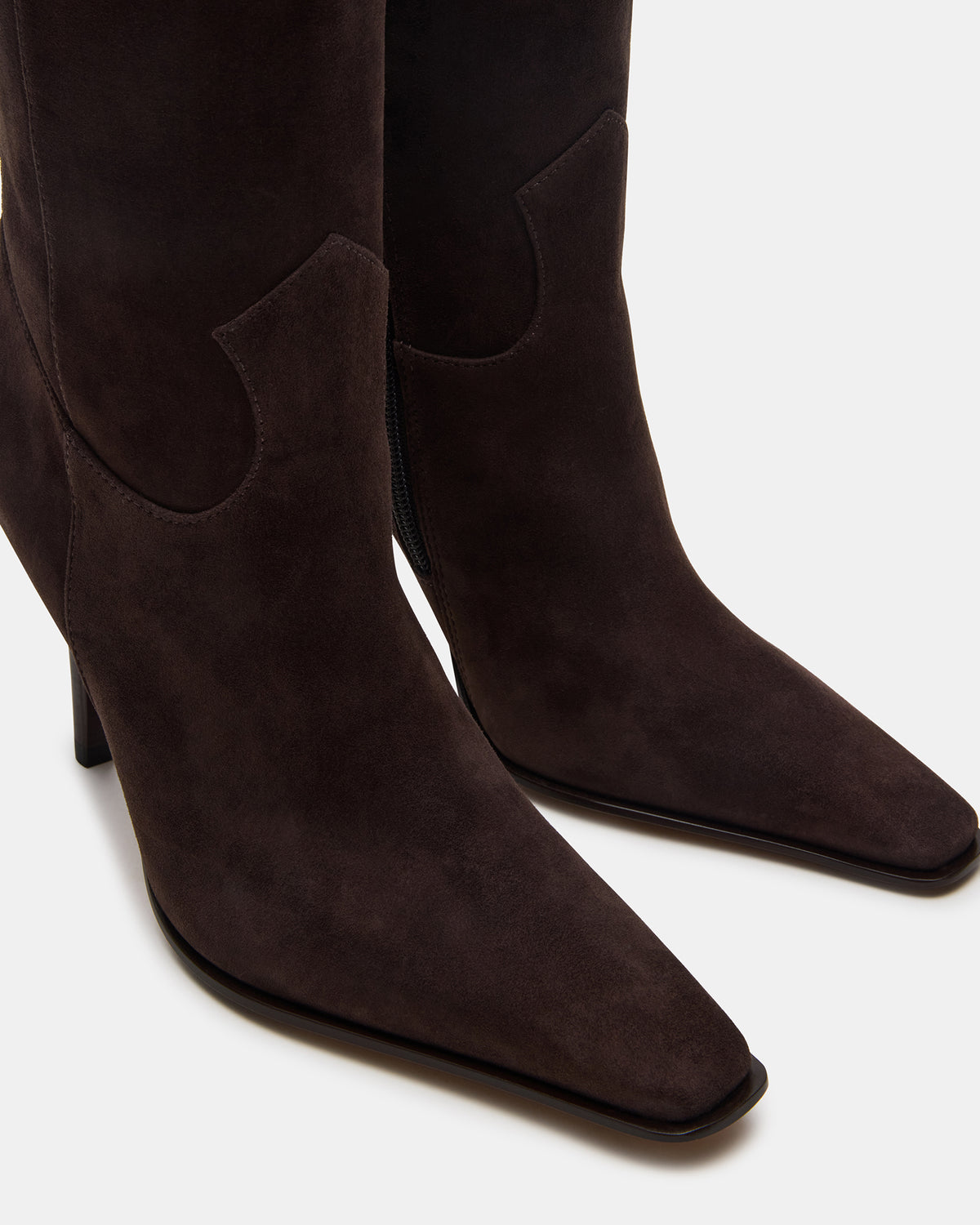 WESCOT Brown Suede Square-Toe Knee-High Heeled Women's Boot