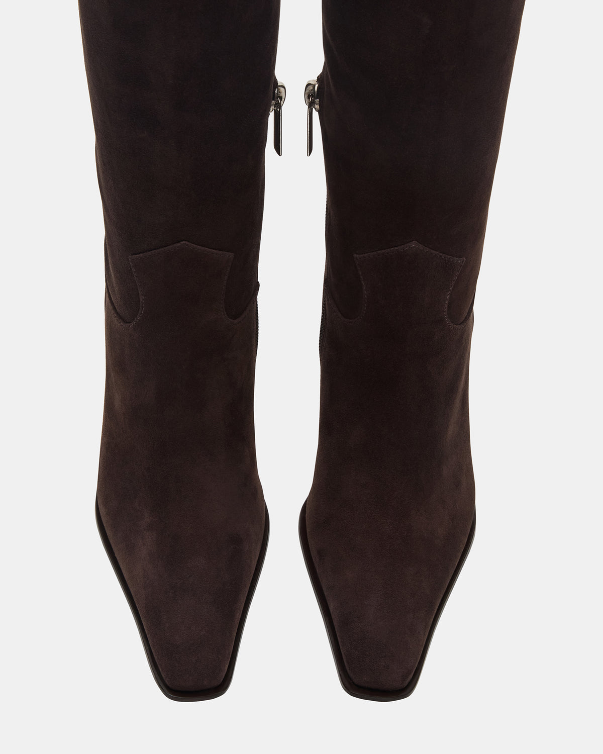 WESCOT Brown Suede Square-Toe Knee-High Heeled Women's Boot