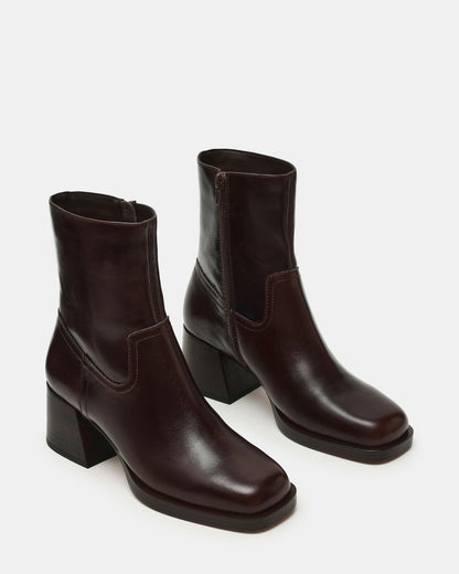 LATCHES Brown Leather Square-Toe Block Heel Women's Ankle Boot