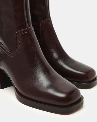 LATCHES Brown Leather Square-Toe Block Heel Women's Ankle Boot