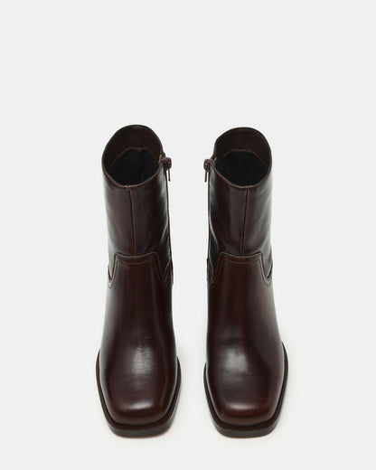 LATCHES Brown Leather Square-Toe Block Heel Women's Ankle Boot